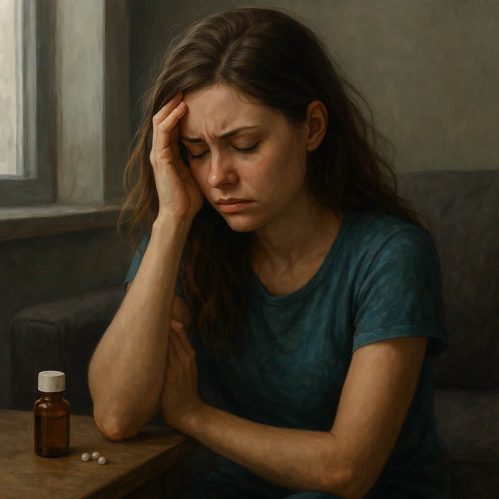 Mujer joven con expresión reflexiva representando sanación emocional con homeopatía